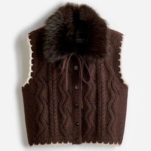 H&M Cable Knit Vest with Faux Fur Collar Dark Brown NWT